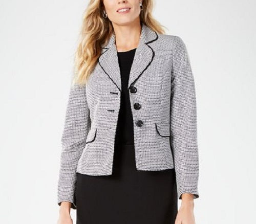 Le Suit Feminino Saia com Gola Pétala e Três Botões Preto Tamanho 14