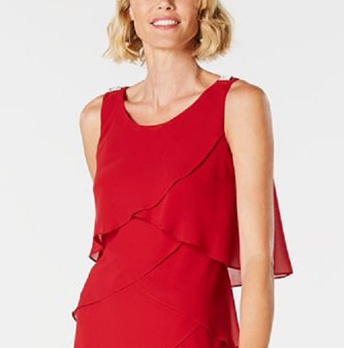 Vestido de festa feminino SL Fashions, sem mangas, com decote redondo e acima do joelho, estilo flare, vermelho, tamanho 18