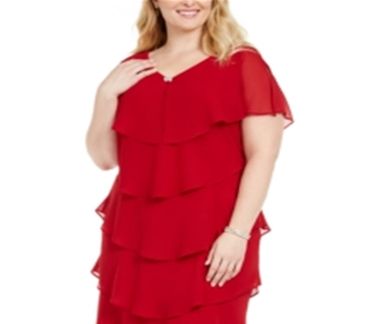 Vestido feminino plus size de chiffon com detalhes brilhantes e frente única, tamanho 18W, da SL Fashions
