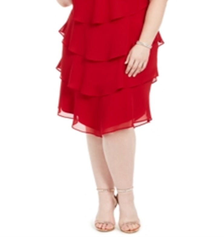 Vestido feminino plus size de chiffon com detalhes brilhantes e frente única, tamanho 18W, da SL Fashions