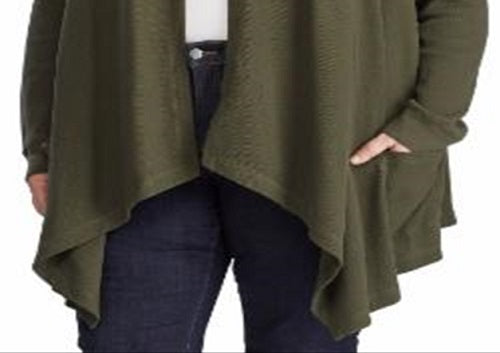 Cardigan de malha waffle de algodão plus size Ralph Lauren feminino, verde, tamanho 2X