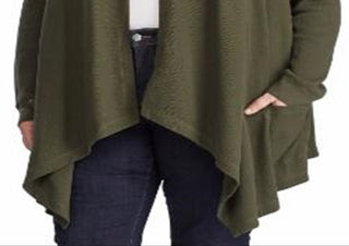 Cardigan de malha waffle de algodão plus size Ralph Lauren feminino, verde, tamanho 2X