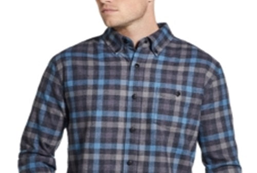 Camisa xadrez de flanela escovada vintage masculina à prova de intempéries, azul, tamanho XXX-G