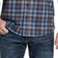 Camisa xadrez de flanela escovada vintage masculina à prova de intempéries, azul, tamanho XXX-G