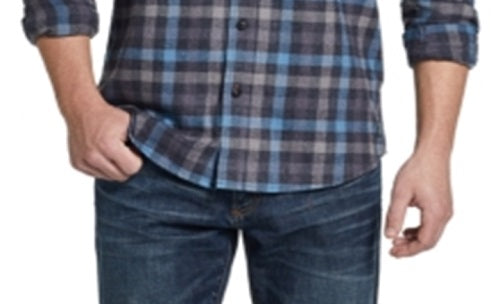 Camisa xadrez de flanela escovada vintage masculina à prova de intempéries, azul, tamanho XXX-G