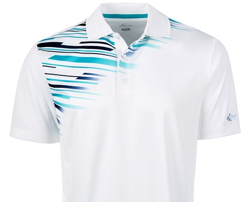 Camisa polo masculina de manga curta com estampa de ombro Attack Life By Greg Norman, branca, tamanho pequeno