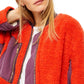 Jaqueta feminina Rivington Sherpa Shearling Colorblock, vermelha, tamanho grande