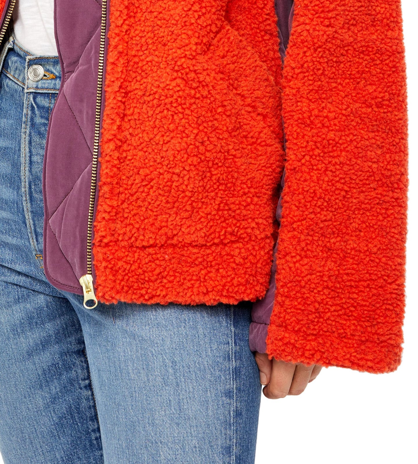 Jaqueta feminina Rivington Sherpa Shearling Colorblock, vermelha, tamanho grande