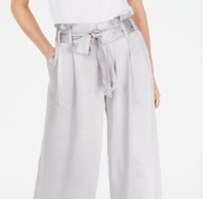 Calça feminina Paper Bag Elegante de perna larga, tamanho 2, prata, da INC International Concepts