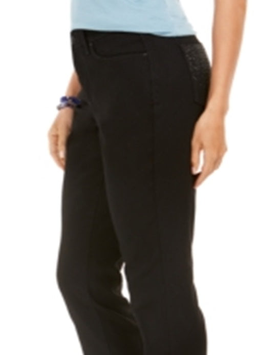 Jeans feminino com controle de barriga e bolso brilhante Style &amp; Co, preto, tamanho 16, pequeno