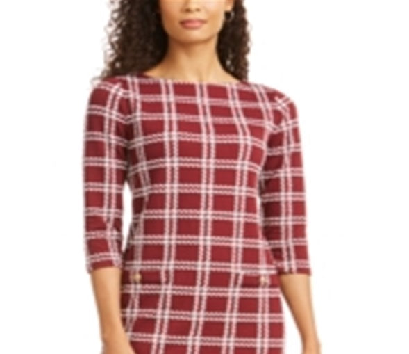 Vestido justo xadrez feminino Charter Club, tamanho vinho, pequeno, XL