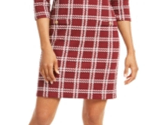 Vestido justo xadrez feminino Charter Club, tamanho vinho, pequeno, XL
