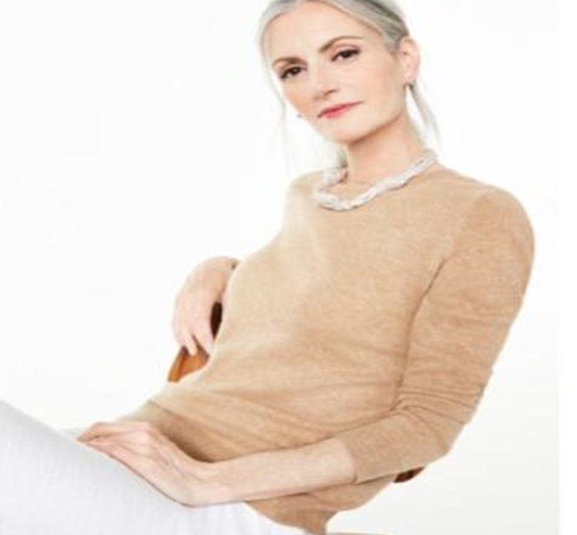 Suéter de cashmere com gola redonda Charter Club marrom, tamanho pequeno G