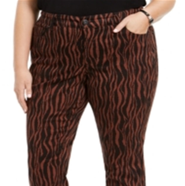 Calça jeans skinny feminina plus size com estampa de tigre e cintura média, da INC International Concepts, tamanho 14W, marrom