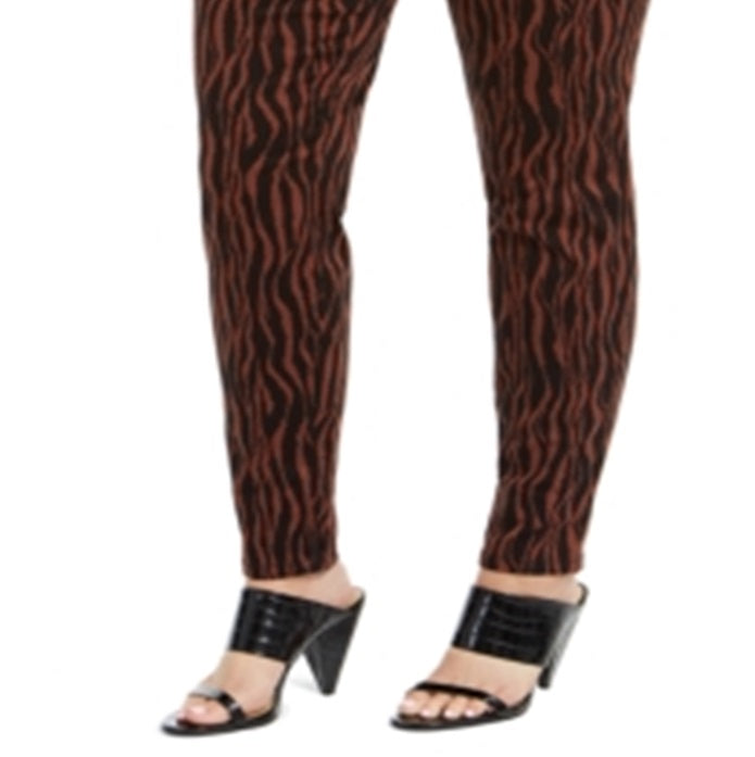 Calça jeans skinny feminina plus size com estampa de tigre e cintura média, da INC International Concepts, tamanho 14W, marrom