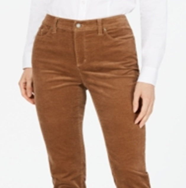Calça de veludo cotelê feminina Lexington com perna reta, marrom, tamanho 12, pequena