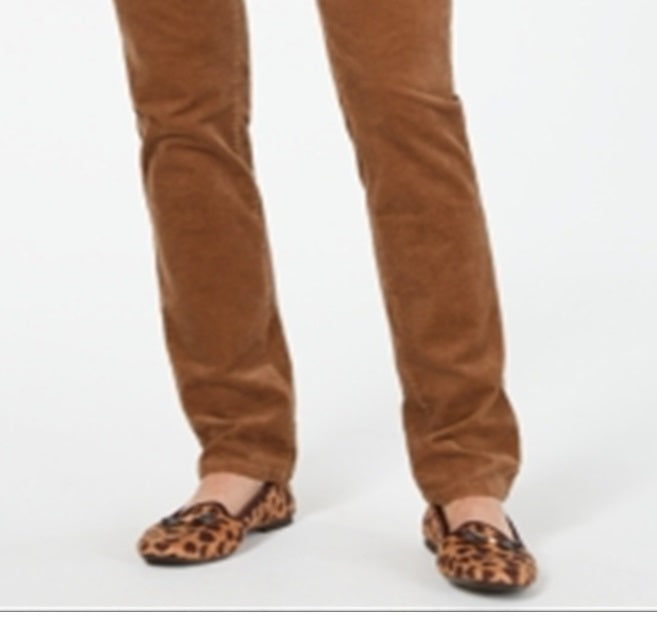 Calça de veludo cotelê feminina Lexington com perna reta, marrom, tamanho 12, pequena