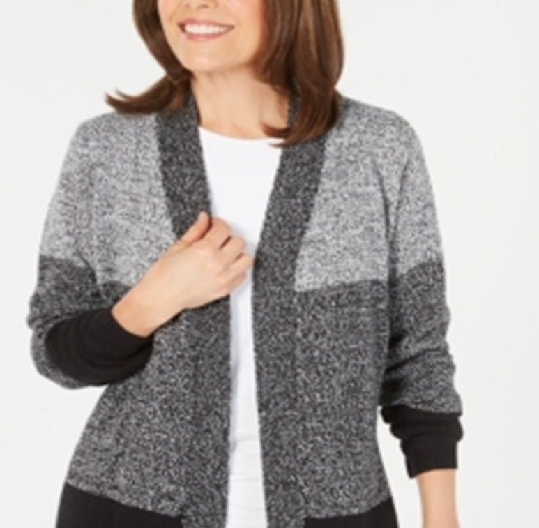 Karen Scott Petite Cardigan Colorblocked Preto Tamanho Petite G