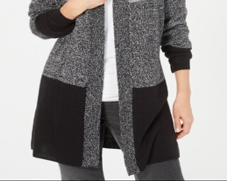 Karen Scott Petite Cardigan Colorblocked Preto Tamanho Petite G