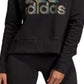Suéter feminino Adidas com estampa de manga comprida e gola redonda, preto, tamanho XX-S