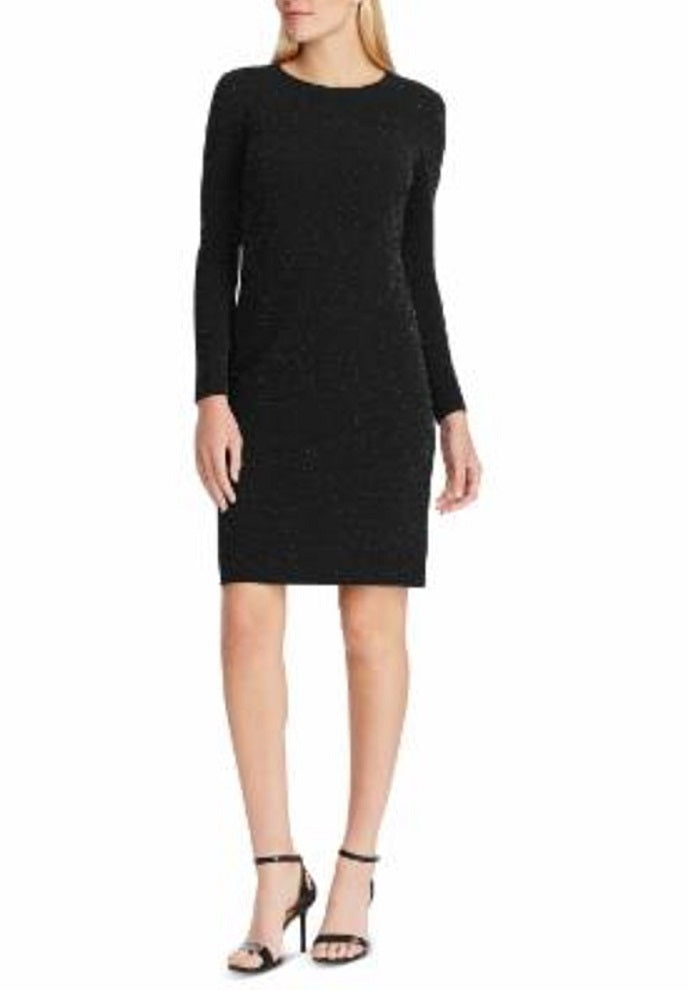 Vestido justo acima do joelho Ralph Lauren feminino, manga longa, preto, tamanho 2 P