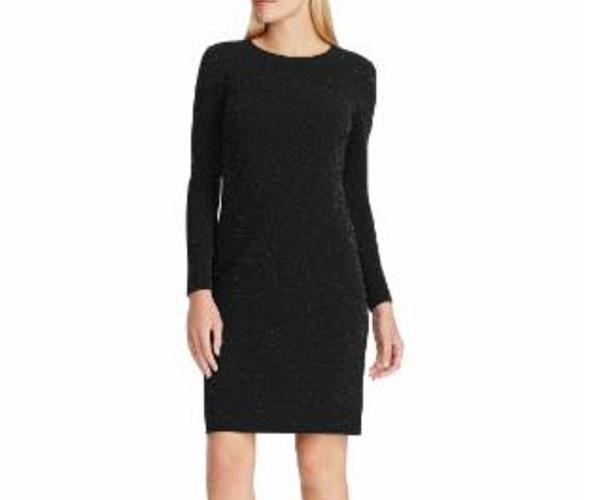Vestido justo acima do joelho Ralph Lauren feminino, manga longa, preto, tamanho 2 P