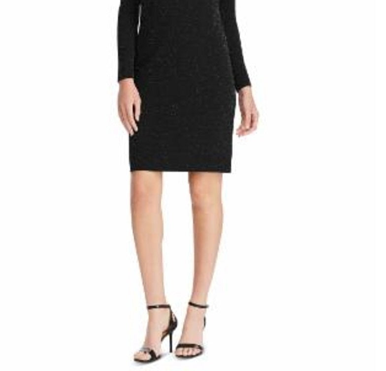 Vestido justo acima do joelho Ralph Lauren feminino, manga longa, preto, tamanho 2 P