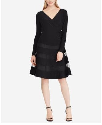Vestido de malha com acabamento em tule Ralph Lauren feminino, preto, tamanho 14
