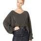Blusa feminina Free People com manga longa e decote em V, cinza, tamanho pequeno