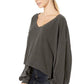 Blusa feminina Free People com manga longa e decote em V, cinza, tamanho pequeno