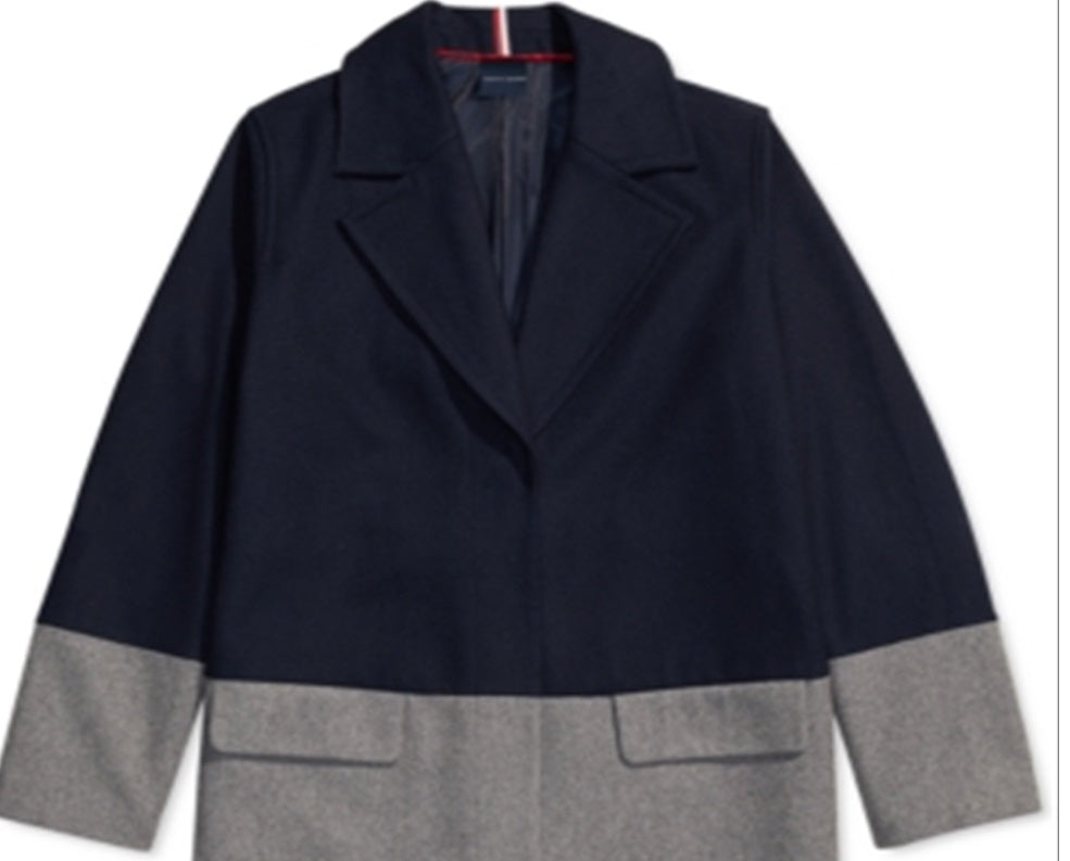 Casaco de lã Tommy Hilfiger Adaptive Color Block para menina, cinza, tamanho XS