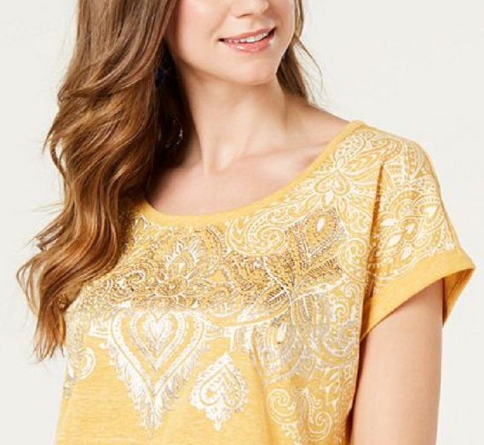 Camiseta feminina com estampa gráfica Style &amp; Co, amarela, tamanho pequeno P