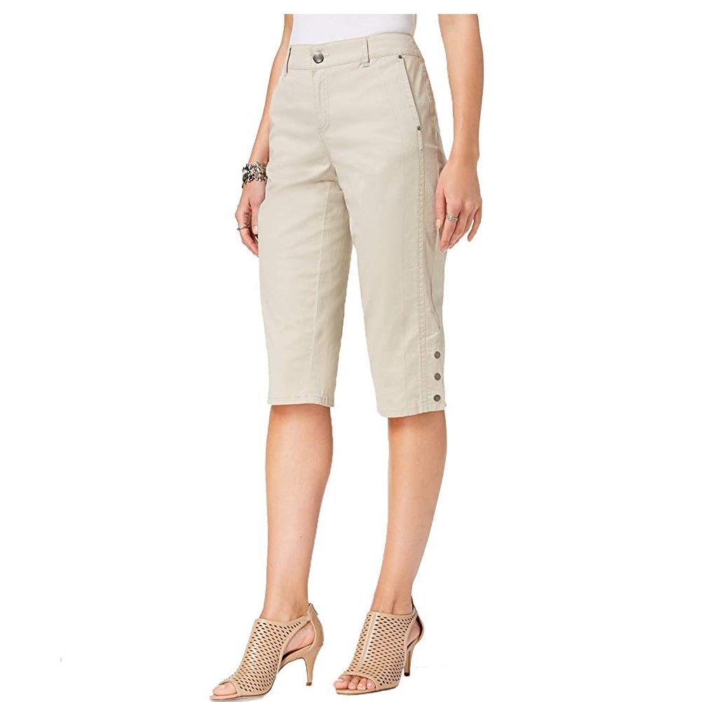 Calça capri feminina com botões de pressão, bege, tamanho 12, da Style &amp; Co
