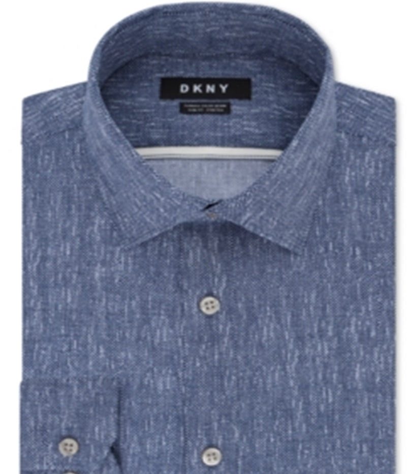 Vestido masculino DKNY Slim Fit Stretch com 17 botões, azul, tamanho extragrande