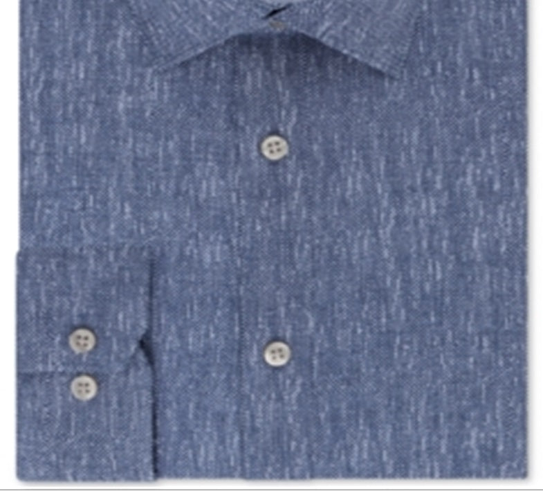 Vestido masculino DKNY Slim Fit Stretch com 17 botões, azul, tamanho extragrande