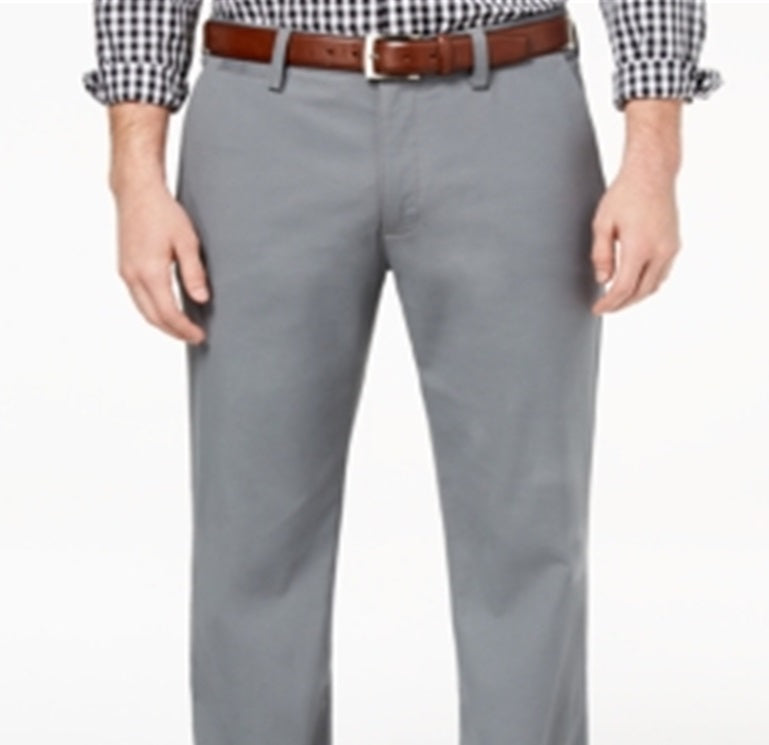 Calça Masculina Club Room Frente Lisa Chino Clássica Stretch Cinza Tamanho 38X32