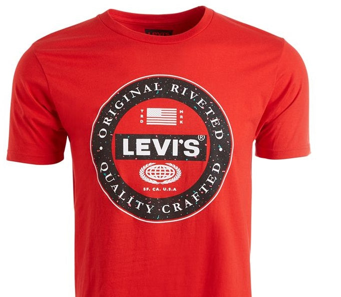 Camiseta Levi's Masculina com Logotipo Circular Vermelha Tamanho Médio