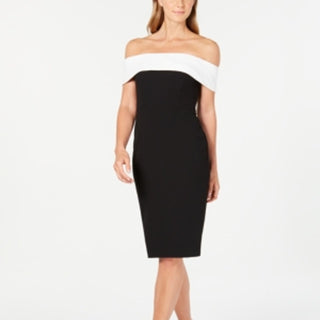 Vestido tubinho com estampa de blocos de cores e ombro de fora Calvin Klein feminino, preto, tamanho 6