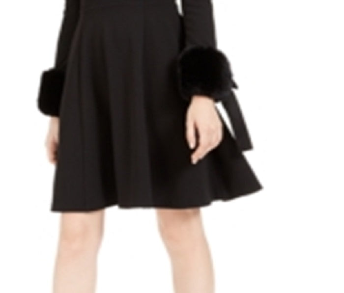 Vestido Calvin Klein Feminino com Punhos e Mangas Curtas e Pele Sintética, Preto, Tamanho 4P