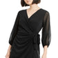 Vestido envelope feminino com mangas bufantes da INC International Concepts, preto, tamanho P