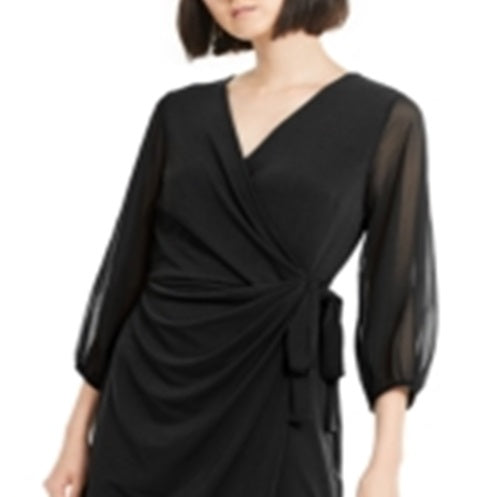 Vestido envelope feminino com mangas bufantes da INC International Concepts, preto, tamanho P