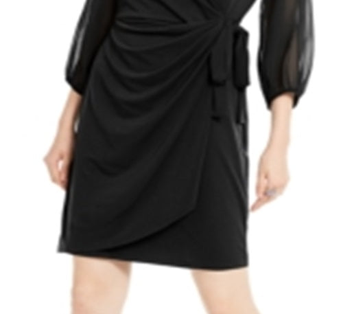 Vestido envelope feminino com mangas bufantes da INC International Concepts, preto, tamanho P