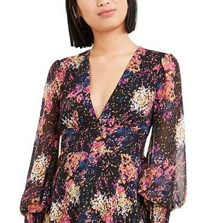 Vestido Blusa Feminino Bar III Estampado com Confete e Manga Longa Preto Tamanho 2XL