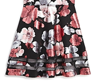 Vestido estampado floral metálico Aqua para meninas, tamanho grande, preto, pequeno