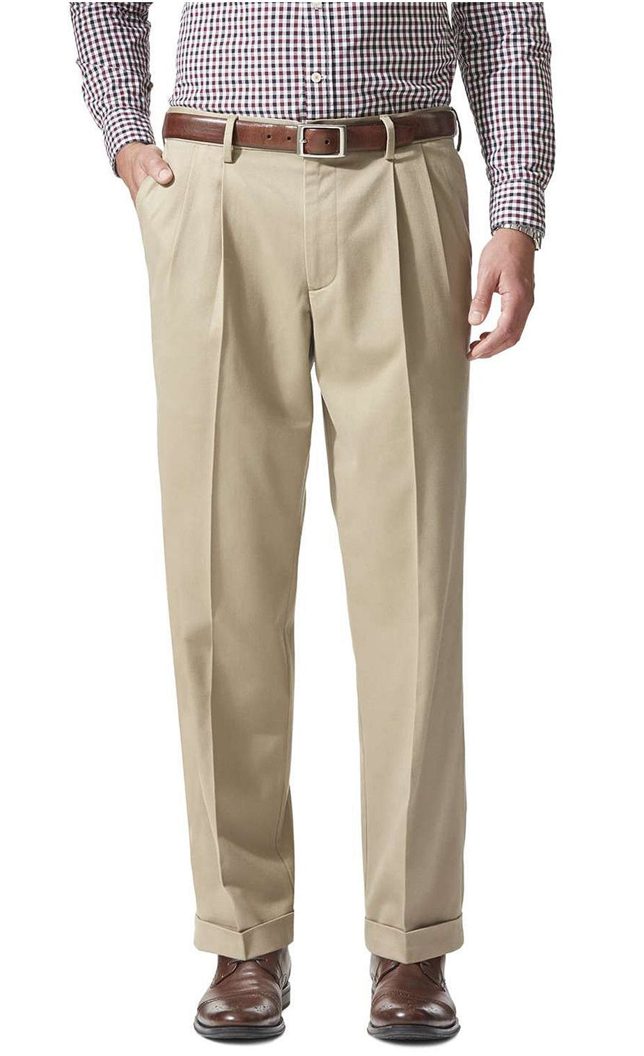 Calça Dockers Masculina Comfort Relaxed Plissada com Punhos Caqui Stretch Tamanho 40X30