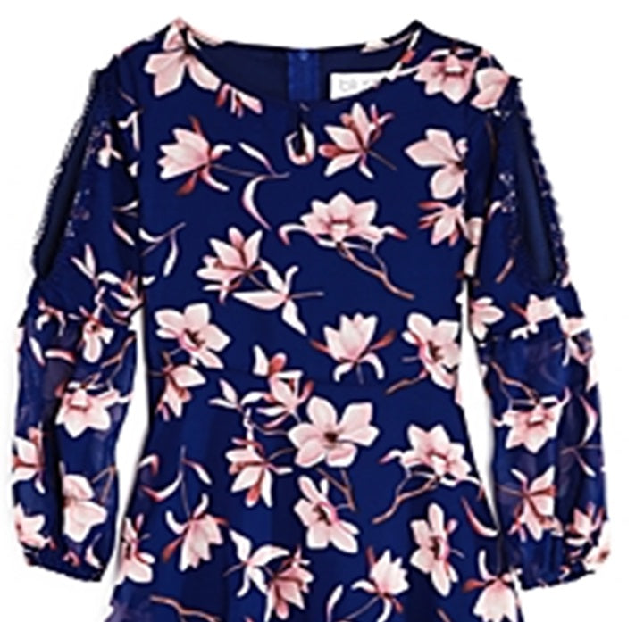 Vestido floral feminino Us Angels com mangas curtas, azul, tamanho 16