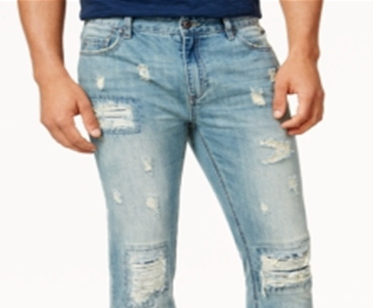 Calça jeans masculina American Rag Vintage Wash Distressed Azul Tamanho 29X30