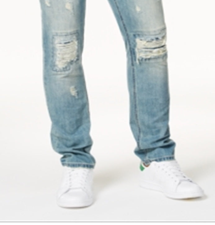 Calça jeans masculina American Rag Vintage Wash Distressed Azul Tamanho 29X30