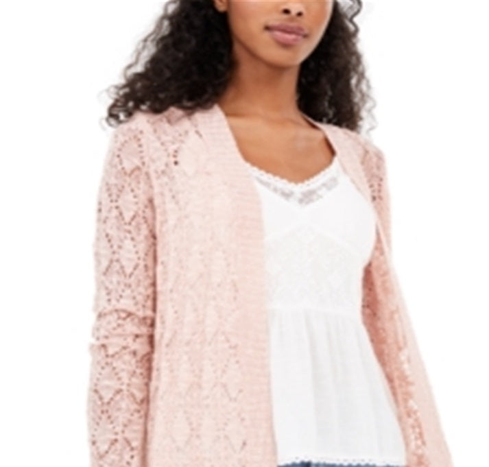 Cardigan American Rag Junior's Crochet Frente Aberta Rosa Tamanho Médio
