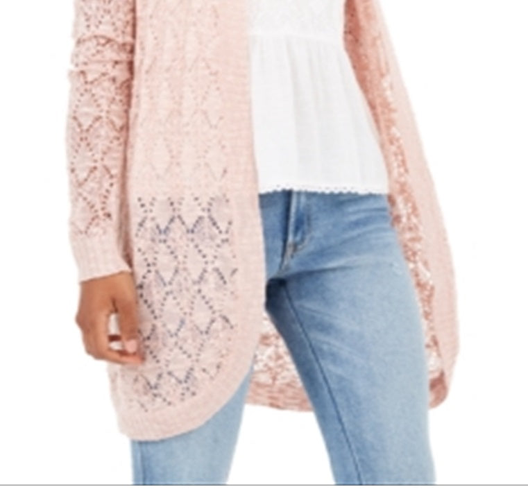 Cardigan American Rag Junior's Crochet Frente Aberta Rosa Tamanho Médio